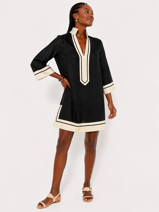 Tuckernuck Dresses & Skirts - NWT Tuckernuck Black Linen Caftan Mini Dress Contrast Trim Size S